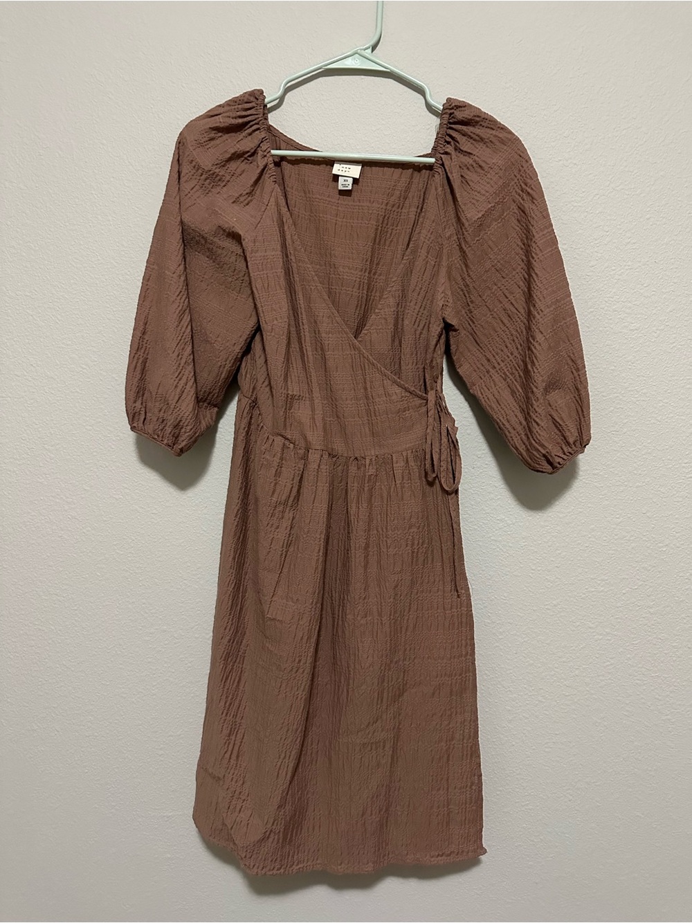a new day Mauve-Brown Puff-Sleeve Wrap Midi Dress